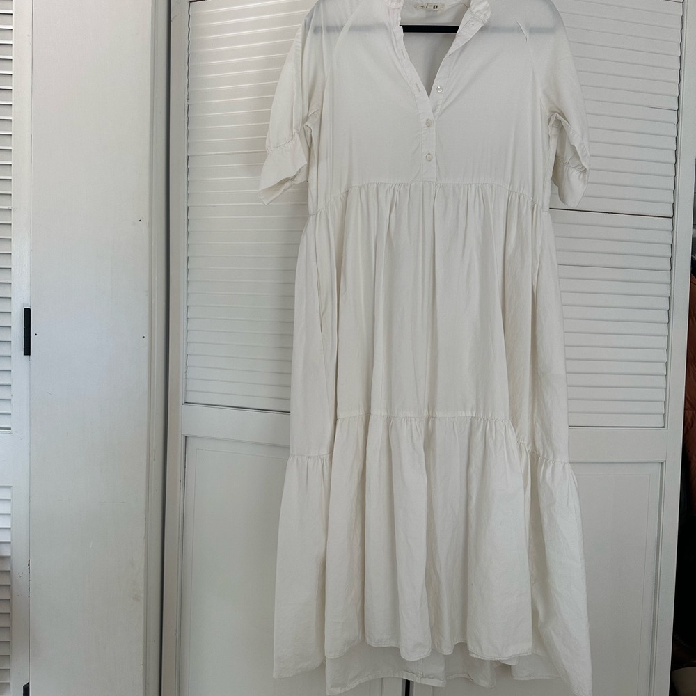 Ali Golden Raglan Tiered White Dress in Bone - Picture 3 of 5